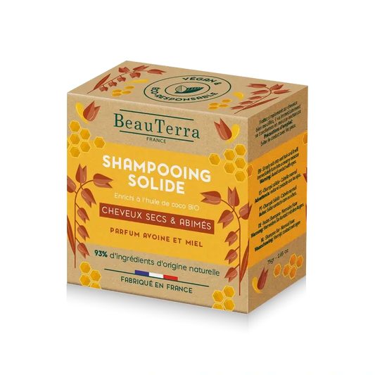 Beauterra Shampooing solide à l'avoine et au miel (cheveux secs) , 75 g