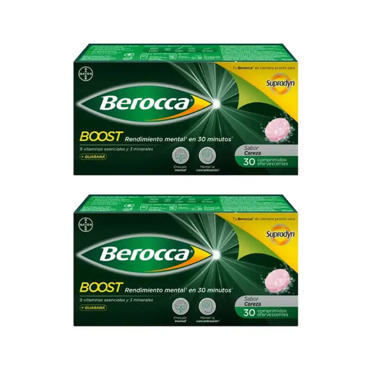 Berocca Boost Magnésium, Vitamines et Minéraux avec Guarana, 2x30 comprimés effervescents