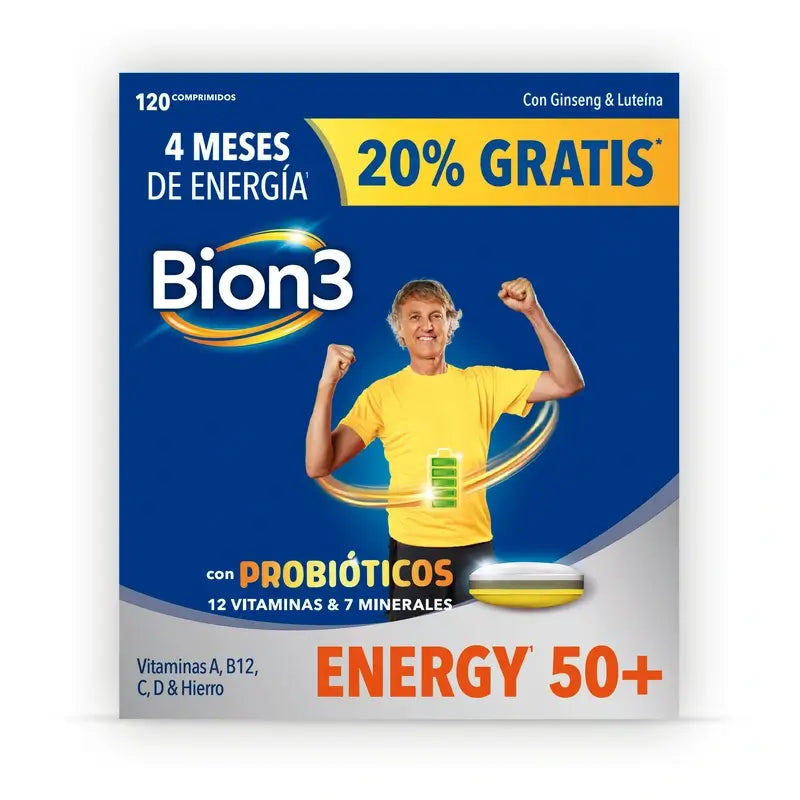Bion3 Energy 50+ Multivitamines Avec Probiotiques, 120 comprimés