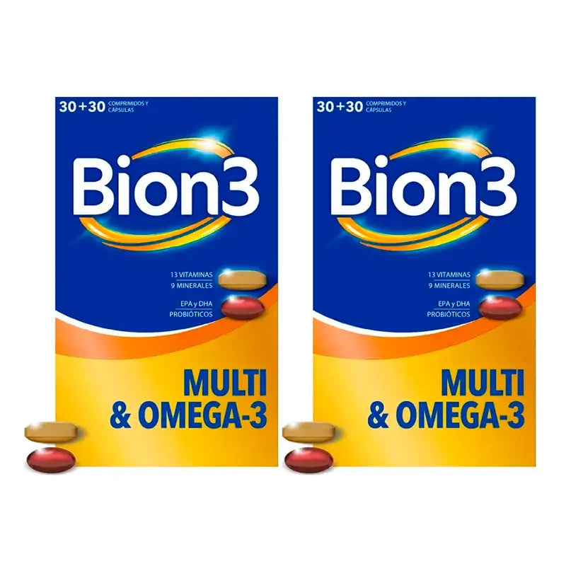 Bion3 Multi & Omega-3 Avec Probiotiques, Pack 2 x 60 gélules