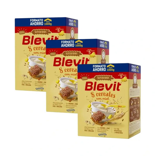 Blevit Baby Food Superfibre 8 Céréales & Miel, 3X1000 Grs