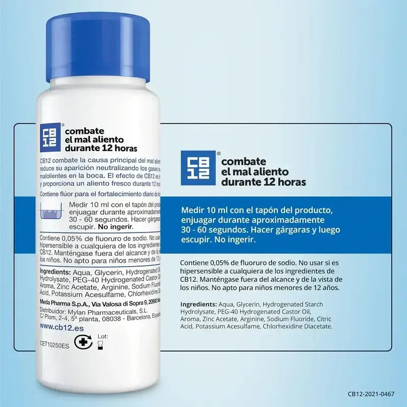 CB12 Bain de bouche à la menthe Bain de bouche contre l'halitose aromatisé à la menthe, 250 ml