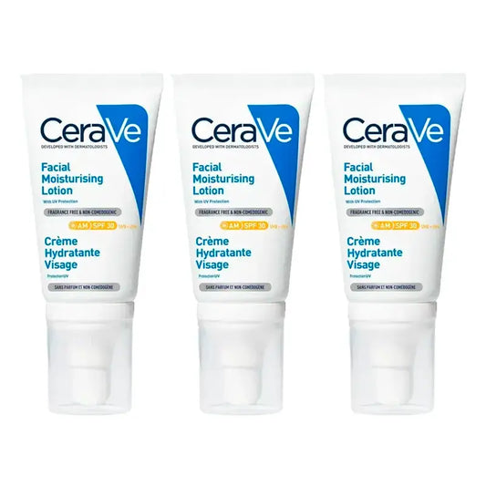 Lotion hydratante visage CeraVe SPF30, lot de 3 x 52 ml