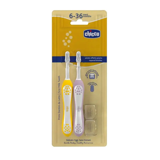 Brosse à dents Chicco Bipack Lilas et Moutarde 6-36M