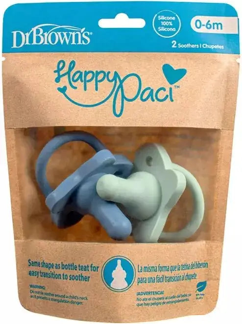 Sucette en silicone 1 pièce pack 2 Bleu et Vert HappyPaci
