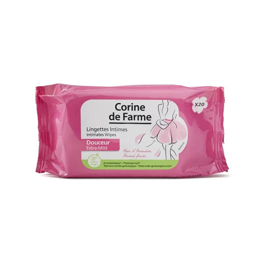 Lingettes douces Corine De Farme pour l'hygiène intime adulte, 20 unités