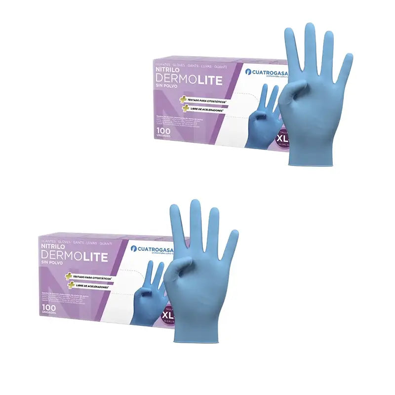 Cuatrogasa Cuatrogasa Dermolite Gants nitrile sans poudre Bleu Taille Xl, 2X100 unités
