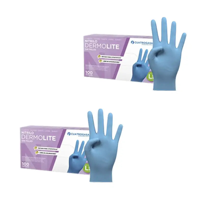 Cuatrogasa Dermolite Gants nitrile sans poudre Bleu Taille L, 2X100 unités