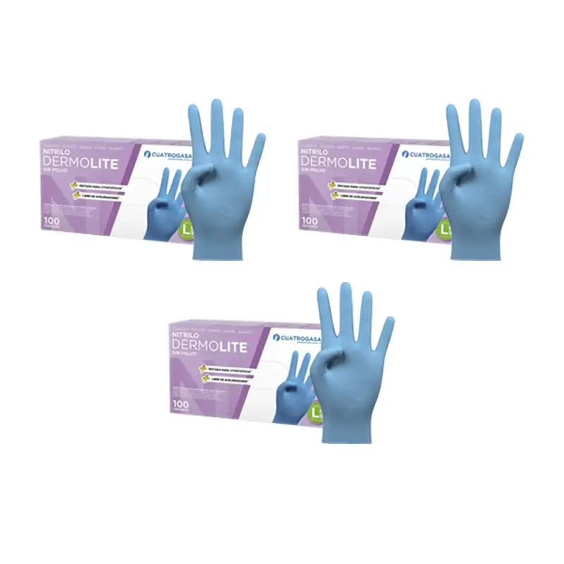 Cuatrogasa Dermolite Gants nitrile sans poudre Bleu Taille L, 3X100 unités