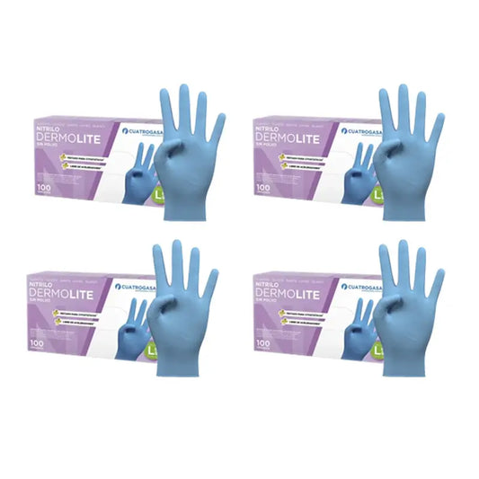 Cuatrogasa Dermolite Gants nitrile sans poudre Bleu Taille L, 4X100 unités