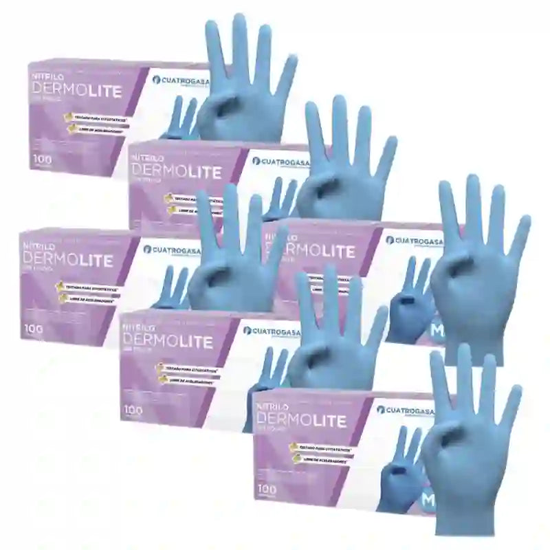Cuatrogasa Dermolite Gants nitrile sans poudre Bleu Taille M, 6X100 unités