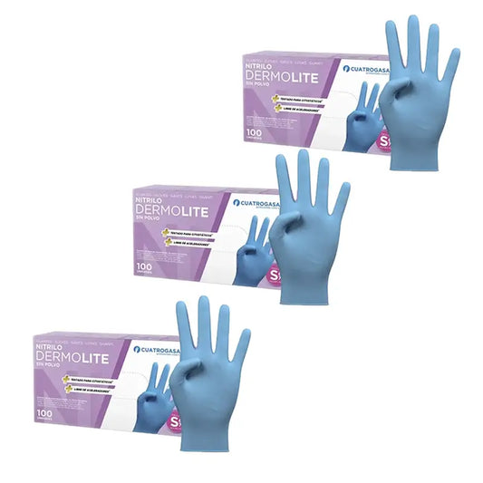 Cuatrogasa Dermolite Gants nitrile sans poudre Bleu Taille S, 3X100 unités