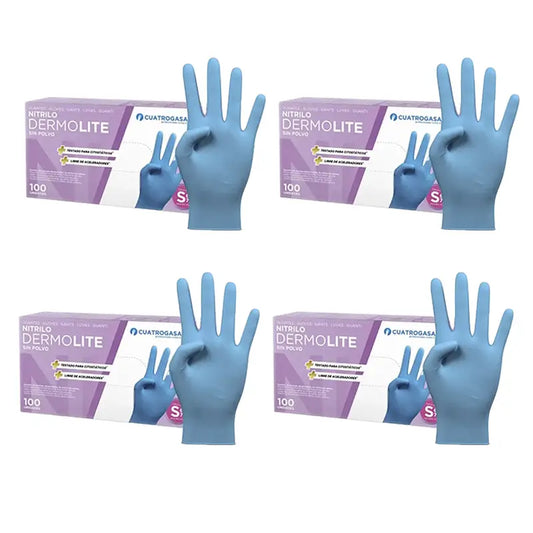 Cuatrogasa Dermolite Gants nitrile sans poudre Bleu Taille S, 4X100 unités
