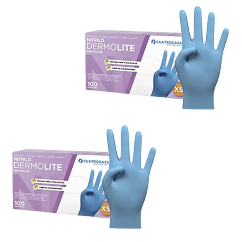 Cuatrogasa Dermolite Gants nitrile sans poudre Bleu Taille Xs, 2X100 unités