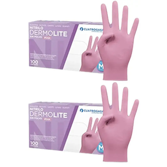 Cuatrogasa Dermolite Gants nitrile sans poudre Rose Taille M, 2X100 unités