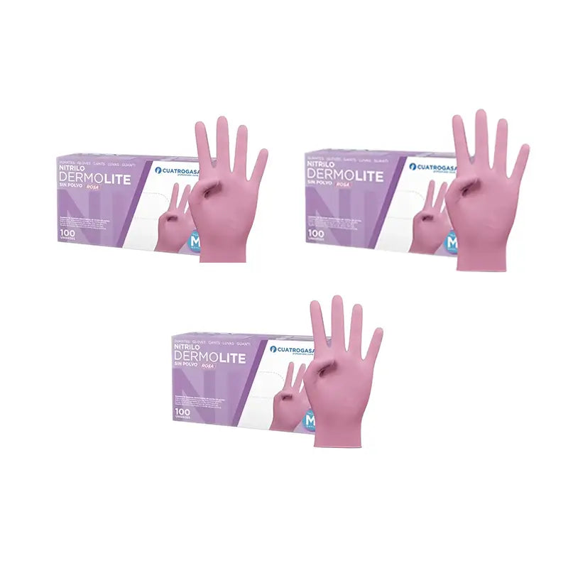 Cuatrogasa Dermolite Gants nitrile sans poudre Rose Taille M, 3X100 unités