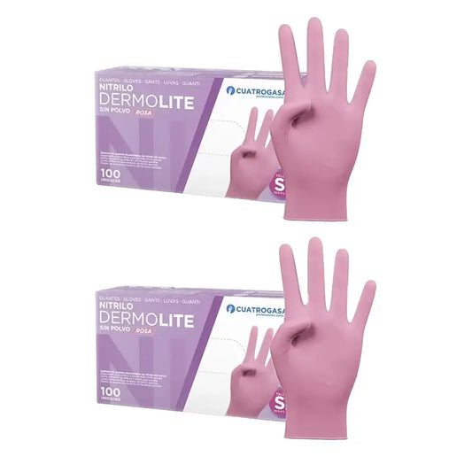 Cuatrogasa Dermolite Gants nitrile sans poudre Rose Taille S, 2X100 unités