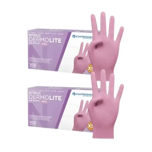 Cuatrogasa Dermolite Gants nitrile sans poudre Rose Taille Xs, 2X100 unités