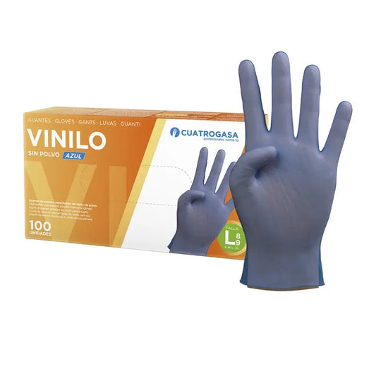 Cuatrogasa Gants en vinyle sans poudre Bleu Taille L, 100 Pcs.