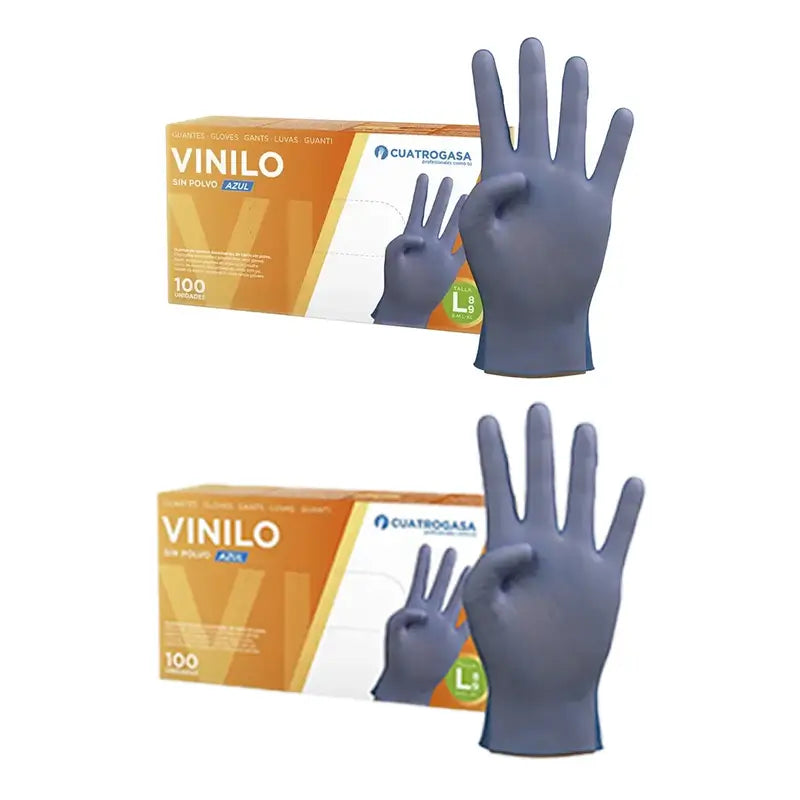 Cuatrogasa Gants en vinyle sans poudre Bleu Taille L, 2X100 unités