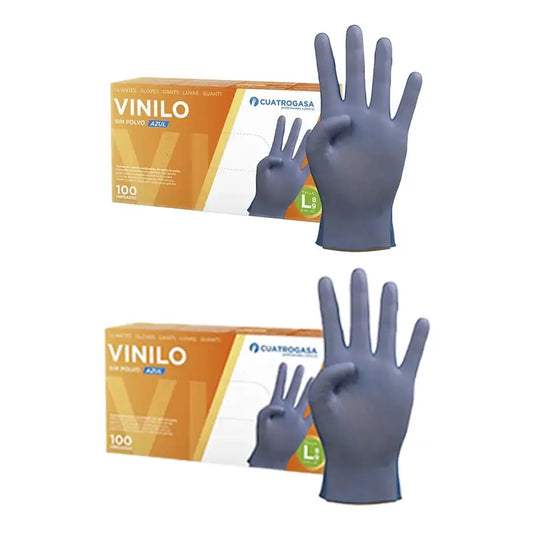 Cuatrogasa Gants en vinyle sans poudre Bleu Taille L, 2X100 unités