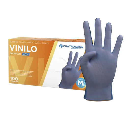 Cuatrogasa Gants en vinyle sans poudre Bleu Taille M, 100 unités