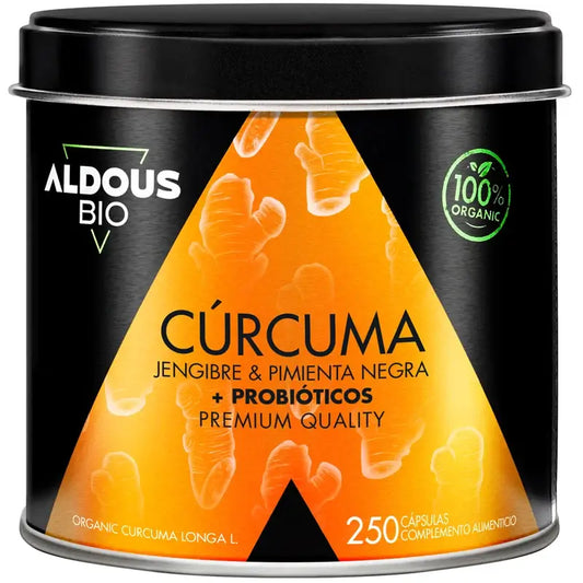 Aldous Bio Curcuma au Gingembre et Poivre Noir avec Probiotiques, 250 gélules