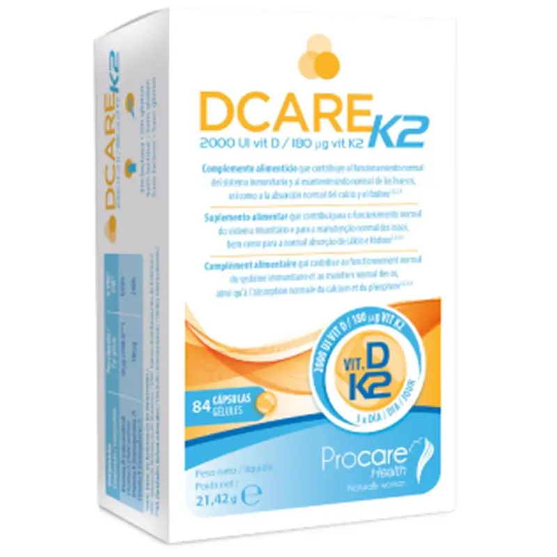 Dcare K2 2000 UI Vitamine D3, 84 perles