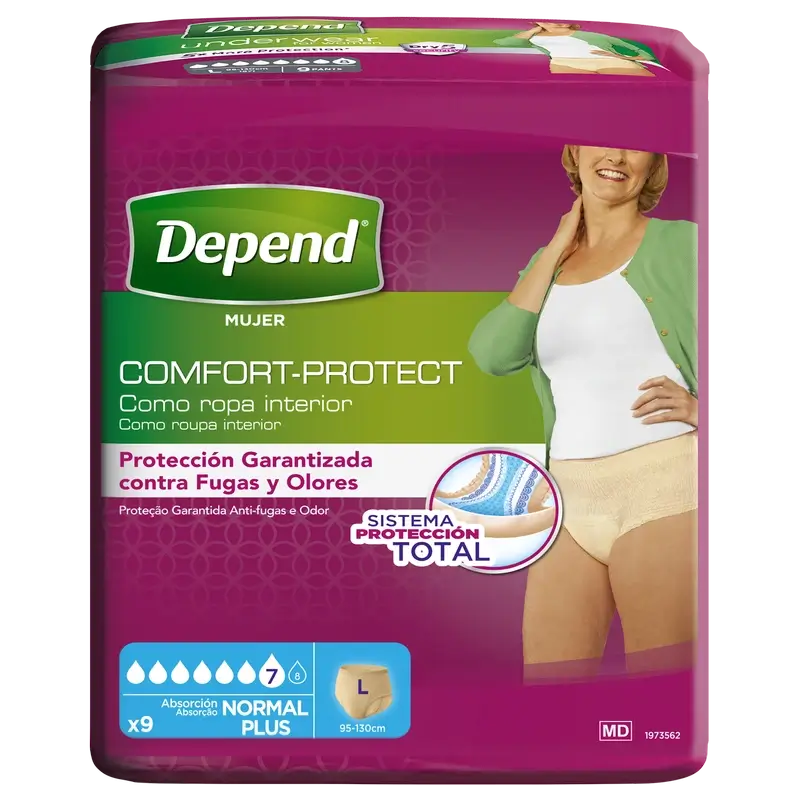 Depend Couche Adulte Normal L pour Femmes, 9 pcs.