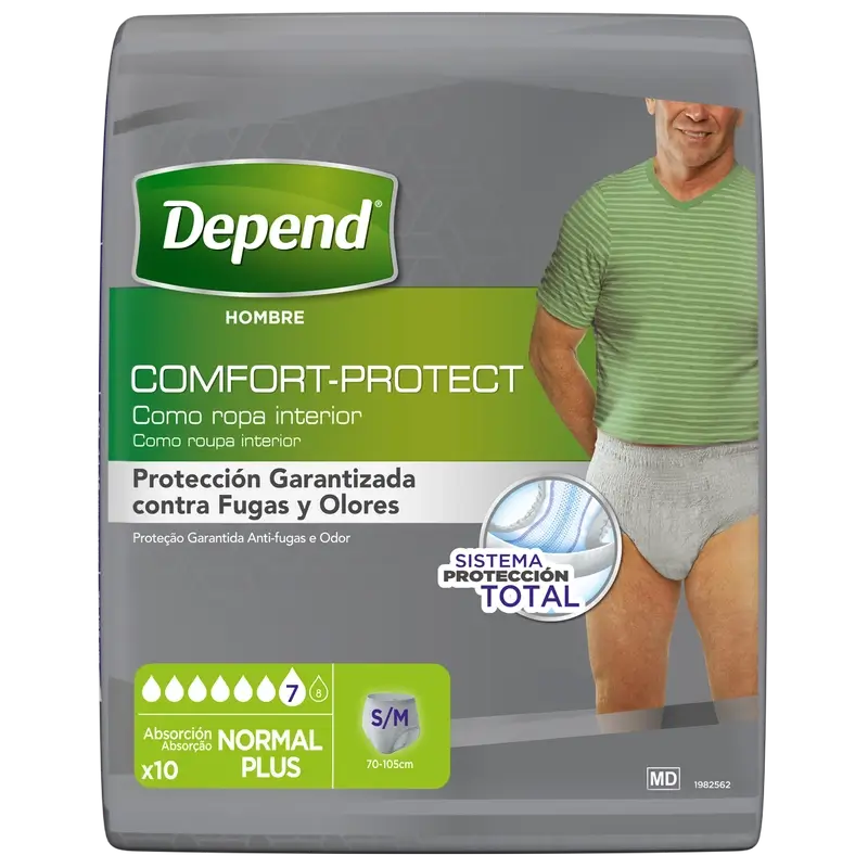Depend Normal S/M Couche pour homme adulte, 10 pièces