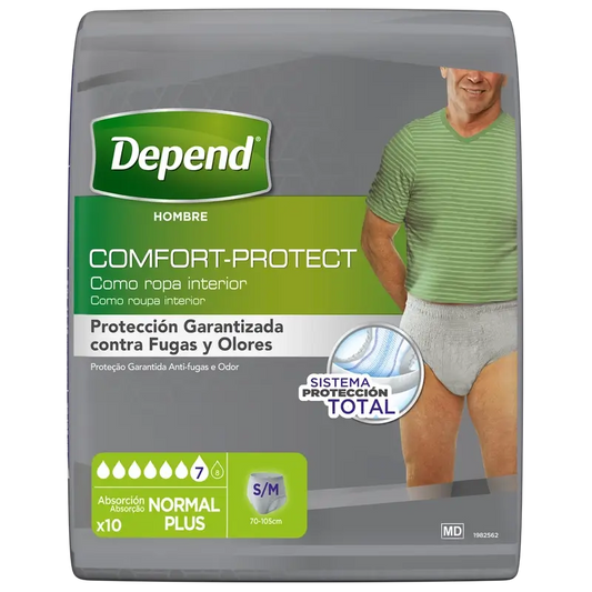 Depend Normal S/M Couche pour homme adulte, 10 pièces
