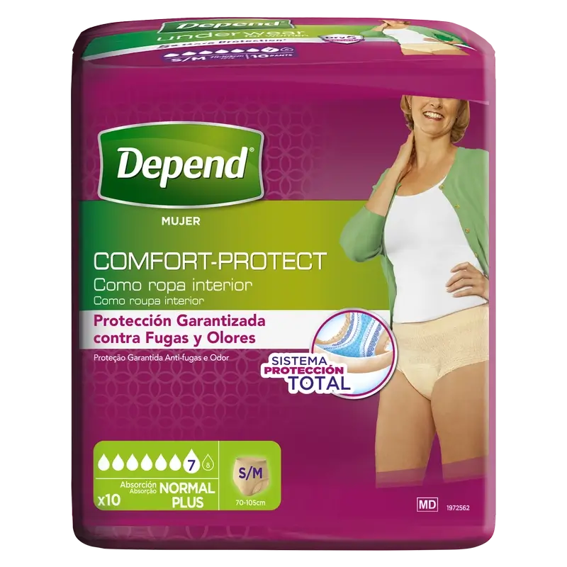 Depend Couche Adulte Normal S/M Femme, 10 pièces