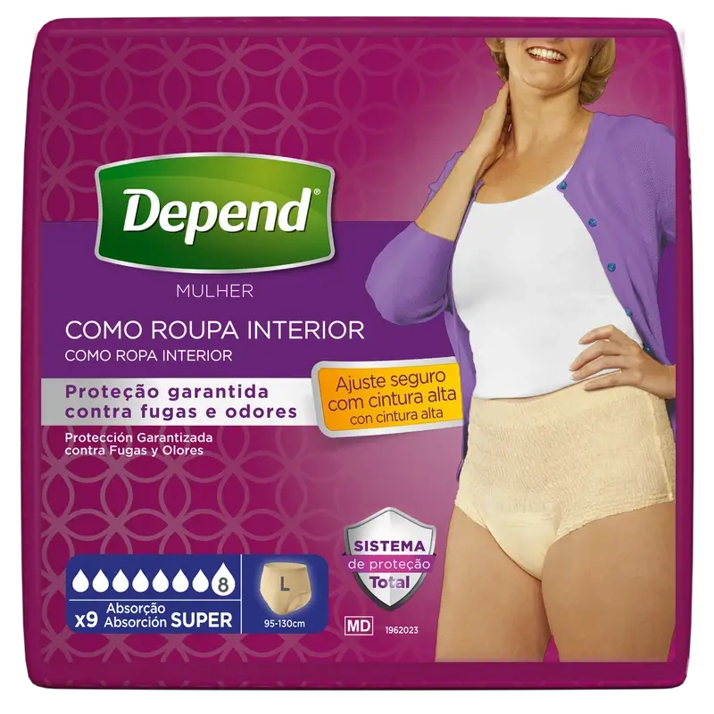 Depend Couche Adulte Super L pour Femmes, 9 pcs.