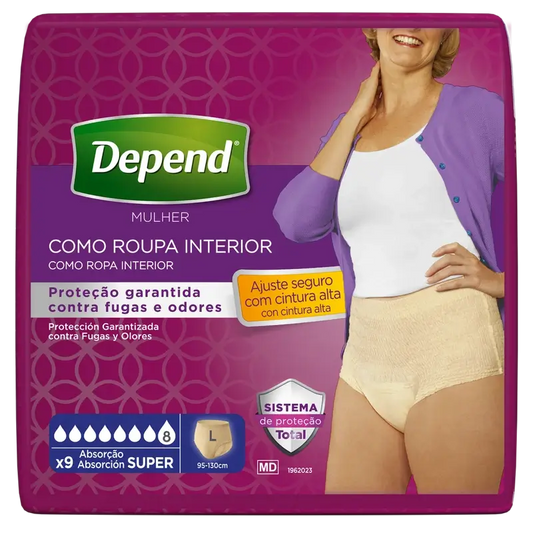 Depend Couche Adulte Super L pour Femmes, 9 pcs.