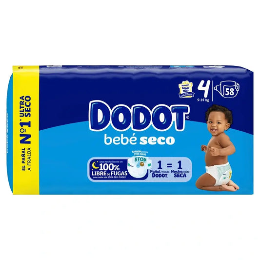 Dodot Baby Dry Taille 4 (9-14 Kg), 58 couches