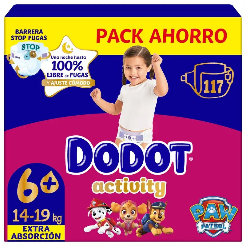 Dodot Activity Taille 6+, 14kg-19kg, 117 couches
