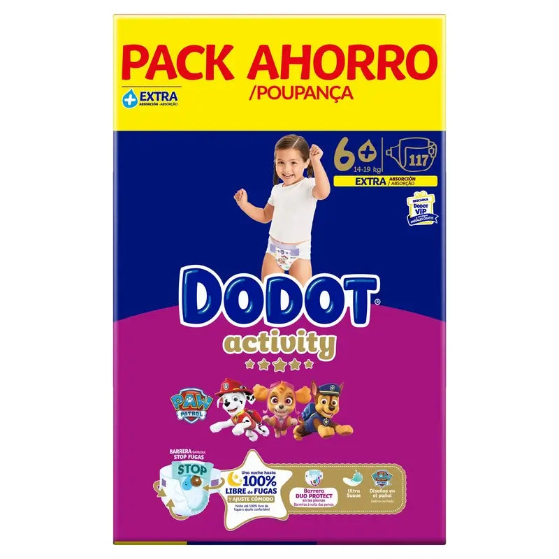 Dodot Activity Taille 6+, 14kg-19kg, 117 couches