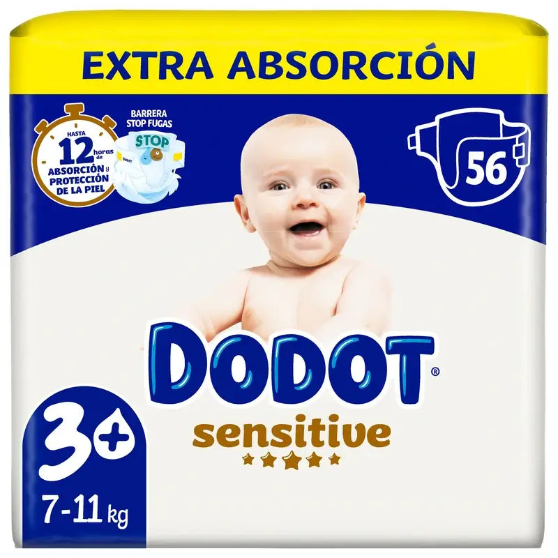 Dodot Sensitive Extra Jumbo Taille 3+, 56 couches