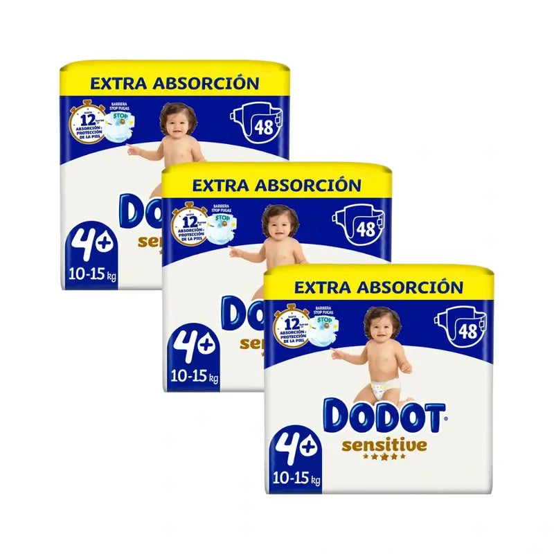 Dodot Pack 3X Sensitive Nappy Size 4, 144 Units