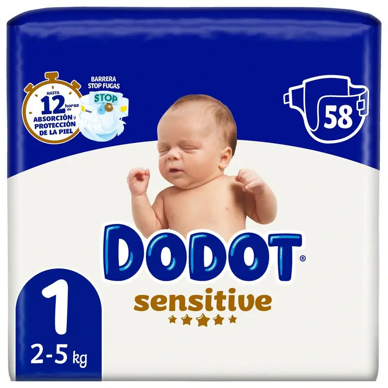 Dodot Sensitive Taille 1 (2-5 Kg), 58 couches