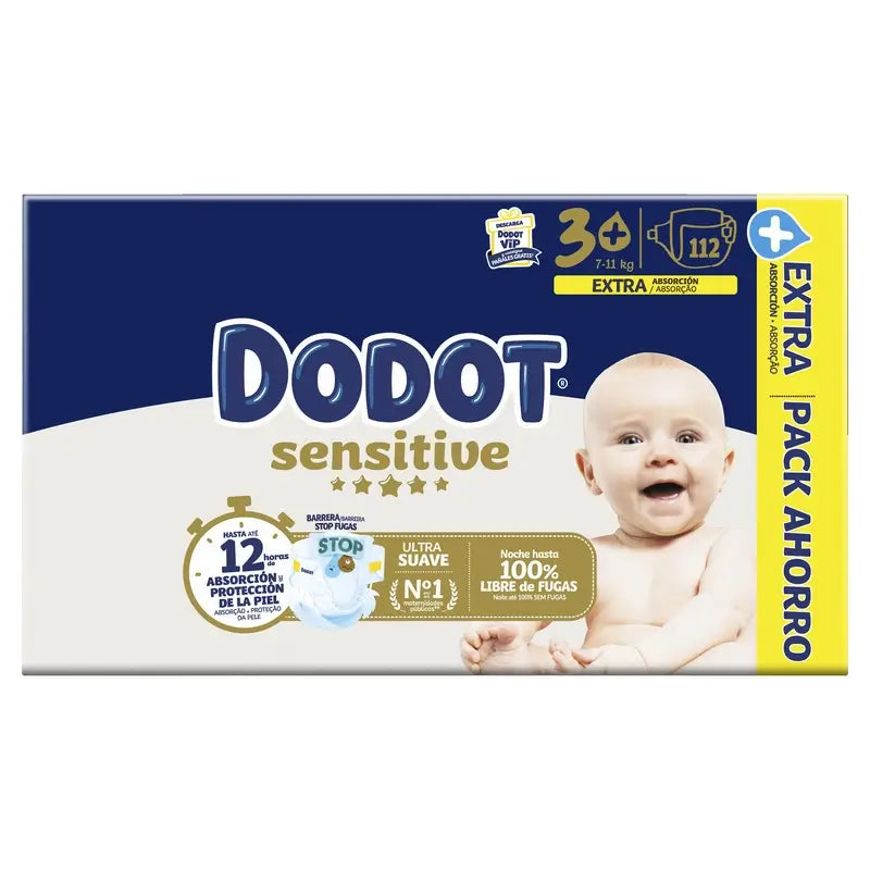 Dodot Sensitive Extra-Box Taille 3+, 112 couches