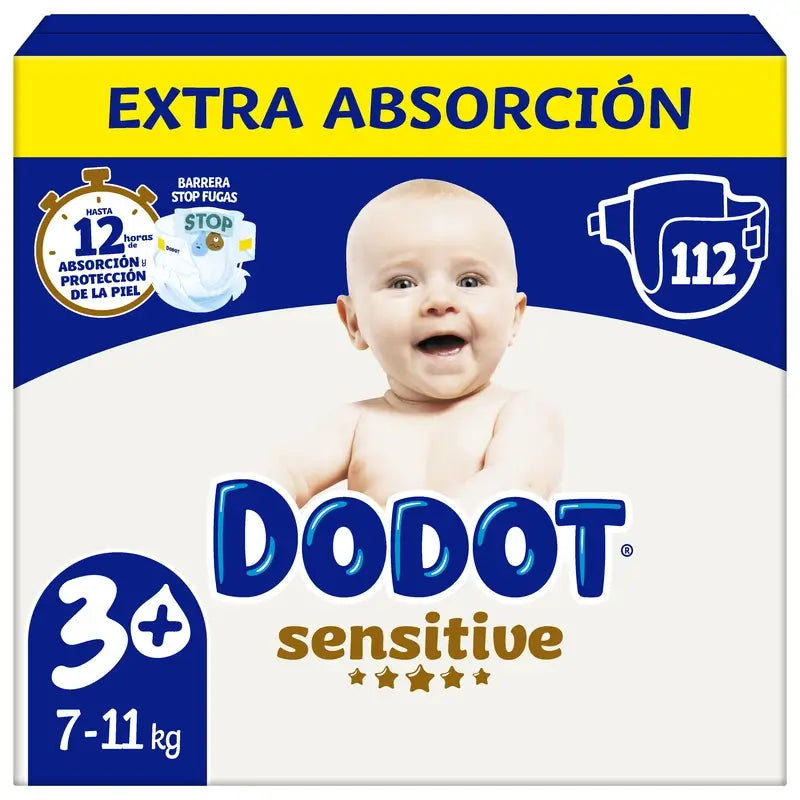 Dodot Sensitive Extra-Box Taille 3+, 112 couches