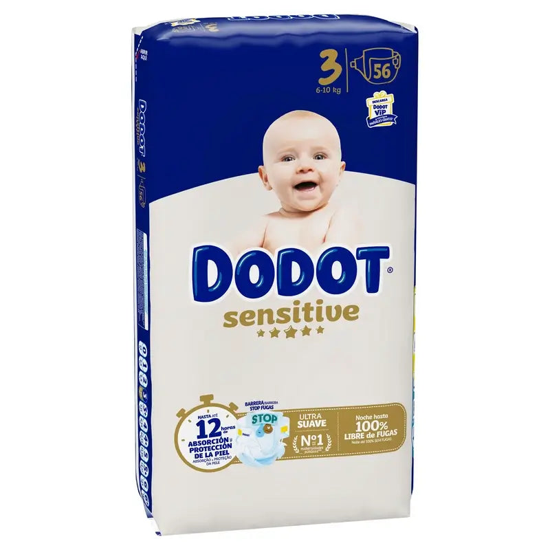 Dodot Sensitive Taille 3 (6-10 Kg), 56 couches