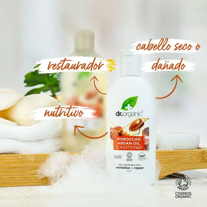 Après-shampoing à l'huile d'argan Dr. Organic Cheveux secs ou abîmés, 265 ml
