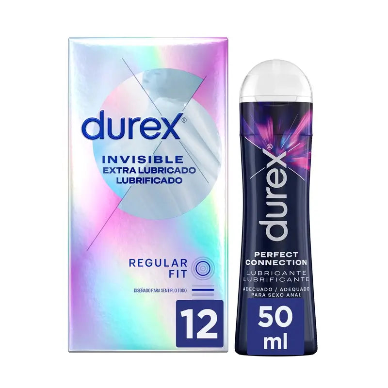Durex Invisible Extra Lubrifié 12 Préservatifs + Lubrifiant Perfect Connection 50 ml
