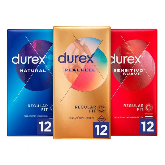 Préservatifs Durex Original Pack Natural Plus, 12 unités + Sensitive Soft, 12 unités + Real Feel, 12 unités