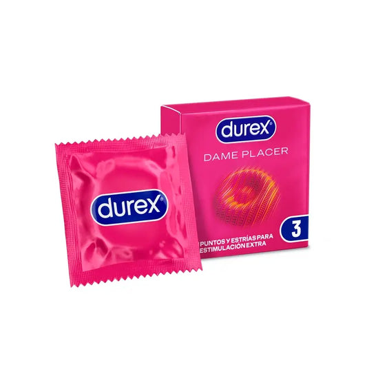 Préservatifs Durex Give Me Pleasure, avec points et vergetures pour une stimulation supplémentaire, 3 préservatifs