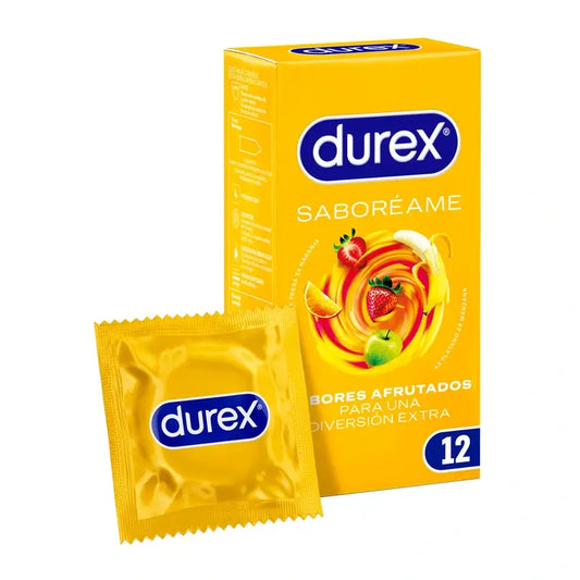 Durex Préservatifs Saboreame avec arômes fruités - Fraise, Banane, Orange et Pomme 12 unités