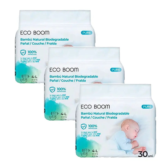 Eco Boom Pack 3X Couche en Bambou Pure L 4, 90 pcs.