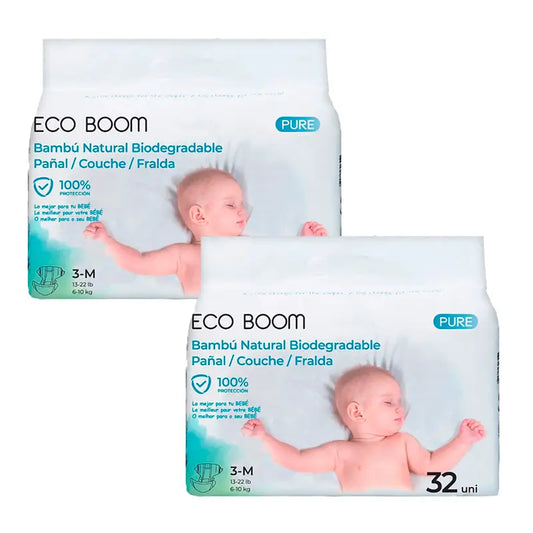 Eco Boom Pack 2X Couche en Bambou Pure M 3, 96 pièces